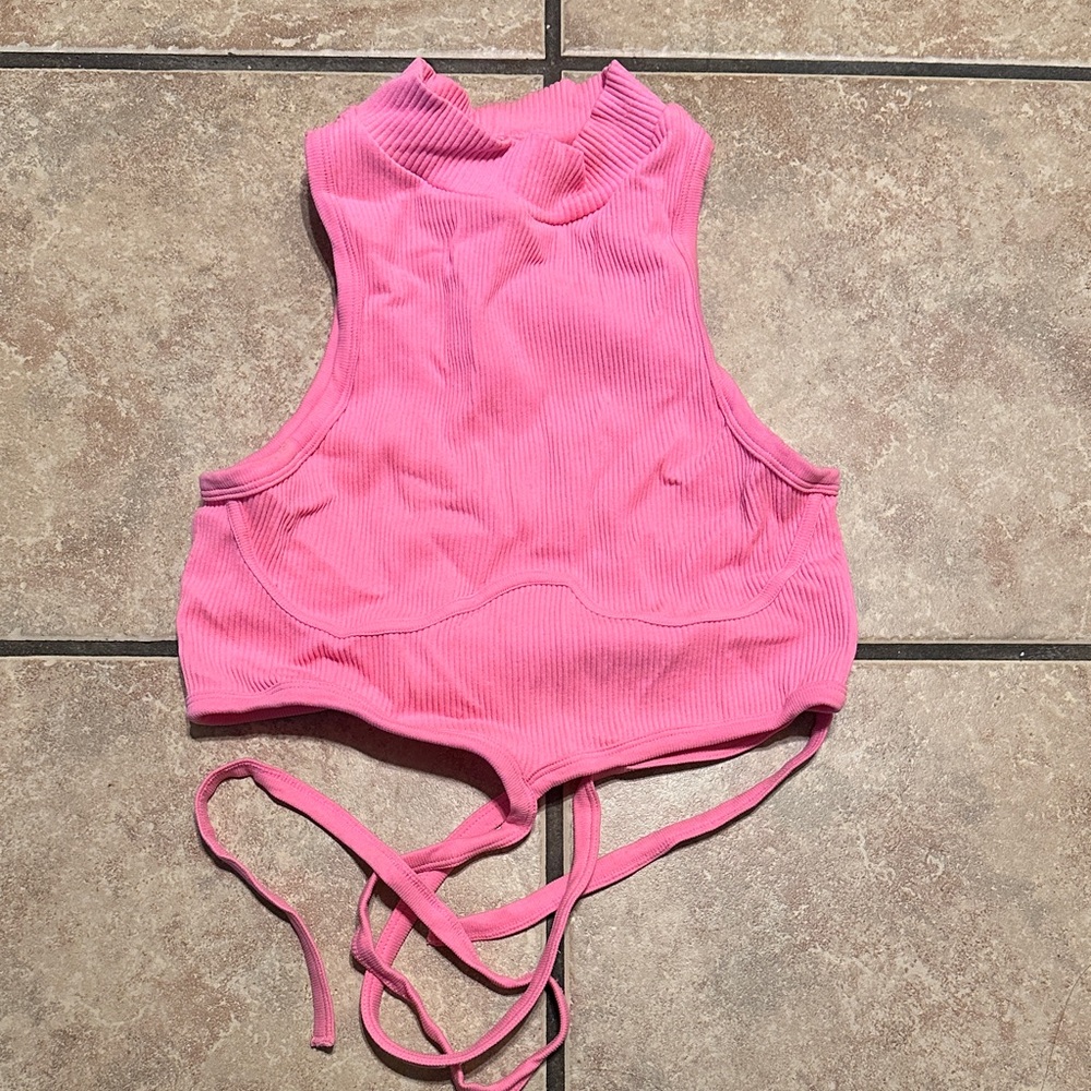 Pink Ribbed Crop Top